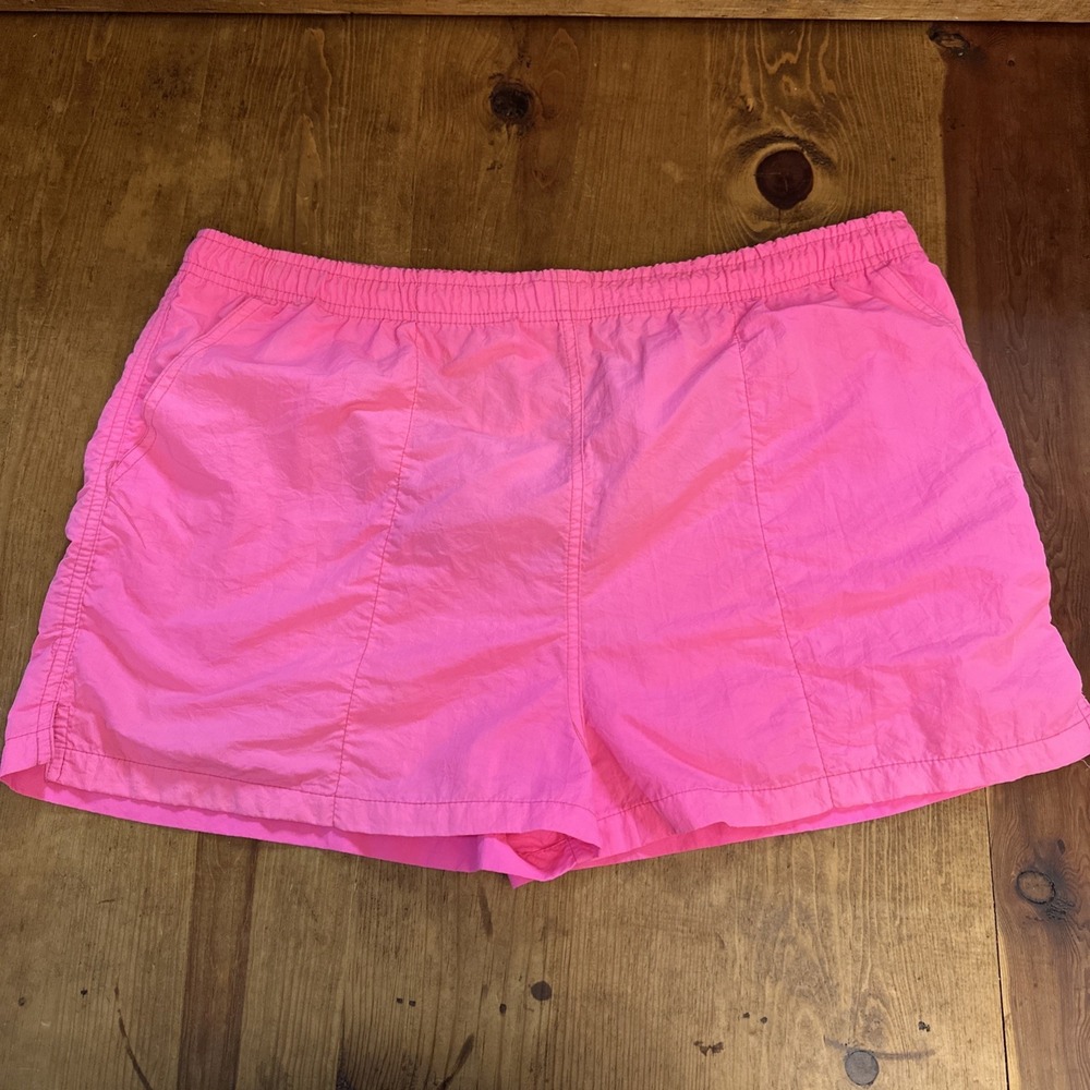 Vintage Surf Style Shorts Mens Medium Pink Iridescent Swim‎ Trunks Neon Surfwear
